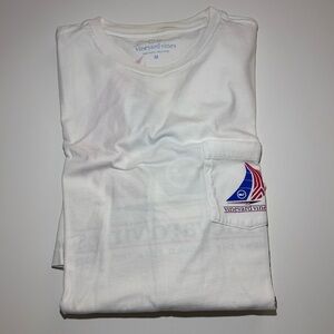 Vineyard Vines White Long Sleeve Tee with Boat Logo